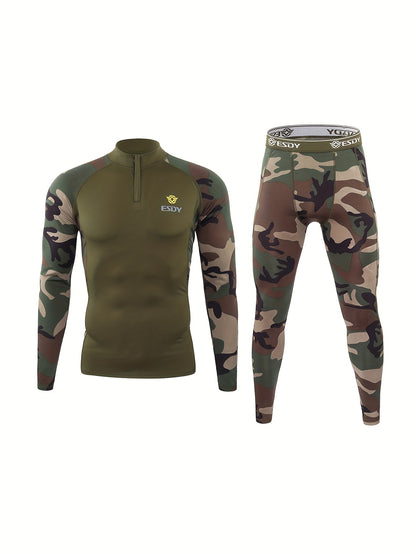 Thermal Camo Print Long Sleeve Shirt and Pants Set