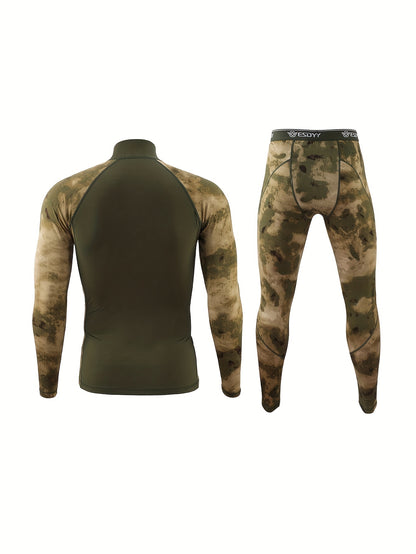 Thermal Camo Print Long Sleeve Shirt and Pants Set