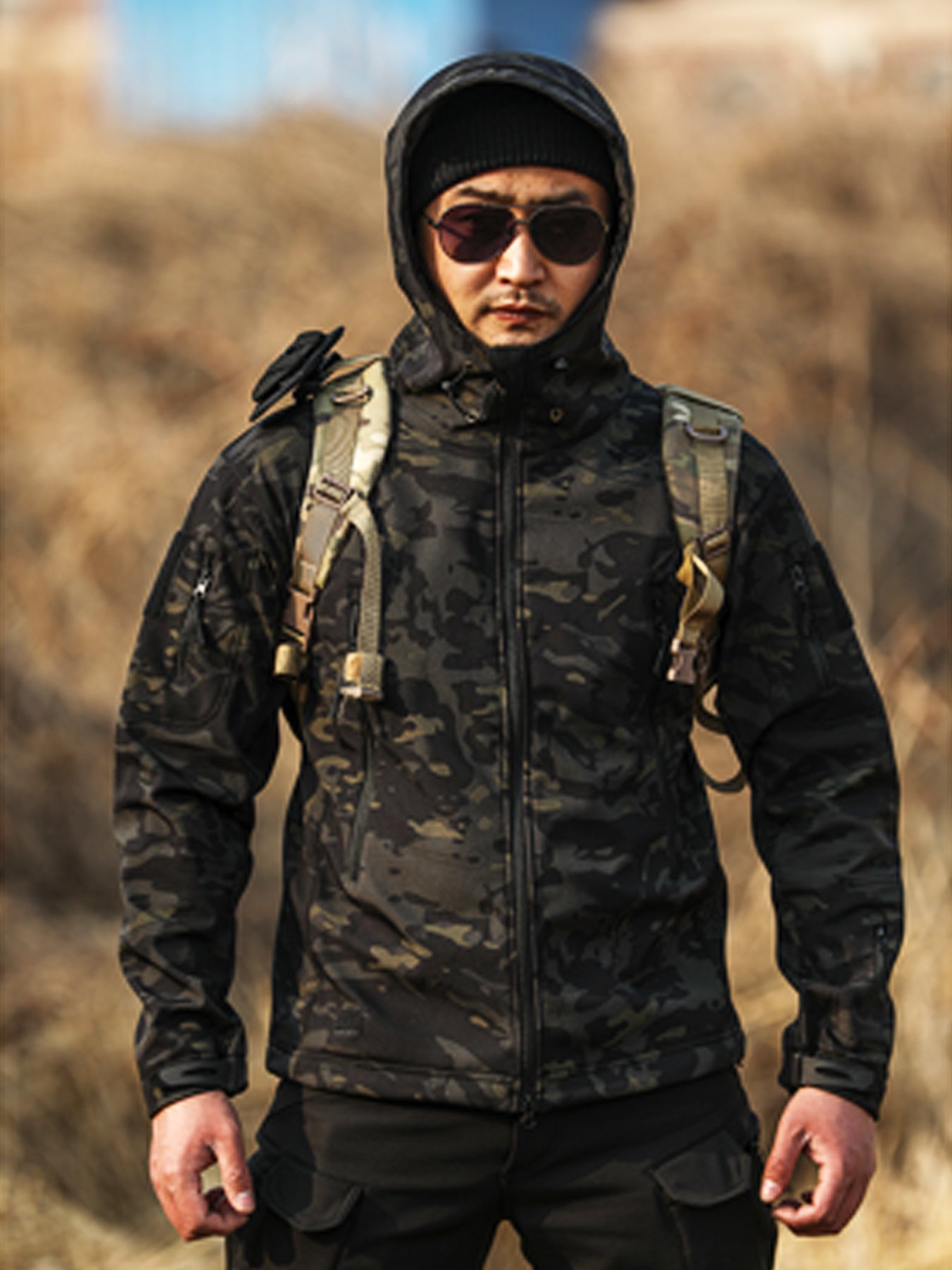 Men's Camo Sharkskin Jacket & Fleece-Lined Pants Set