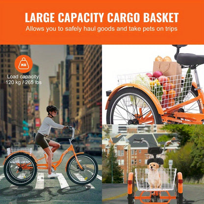 Three-Wheeled Bicycle with Basket