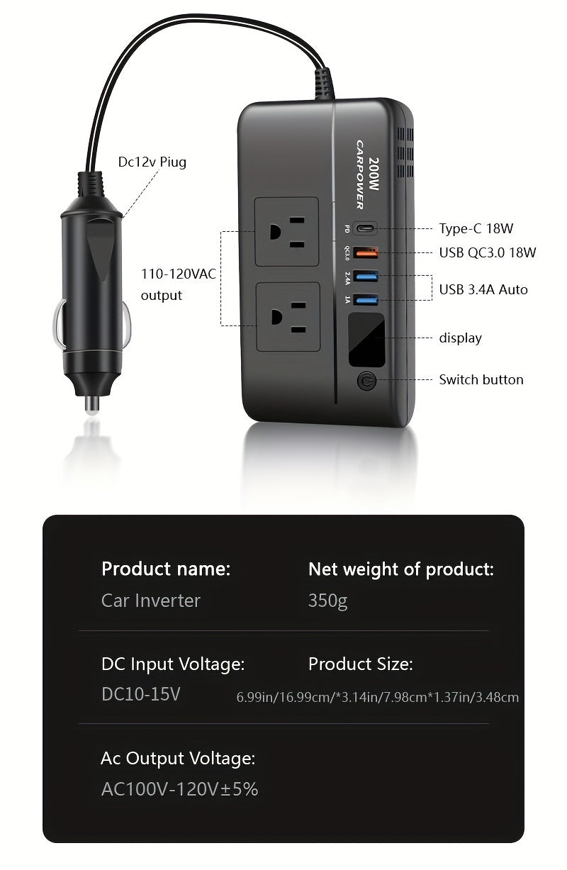 200W High-Power Car Inverter