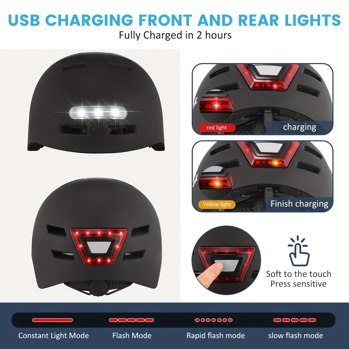 Adult Bike Helmet with Rechargeable LED Lights