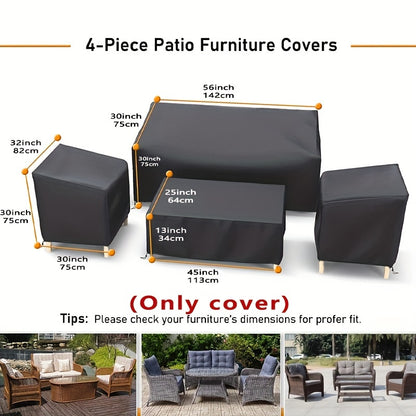 4pc Heavy Duty Waterproof Patio Furniture Cover Set