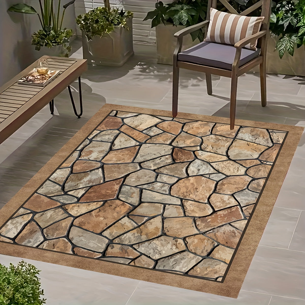 Stone Pattern Braided Area Rug