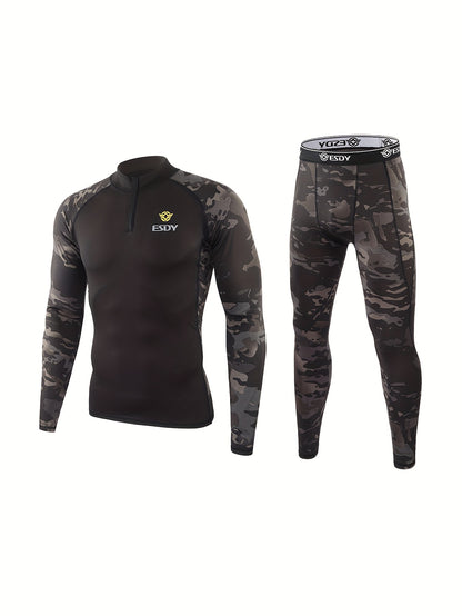 Thermal Camo Print Long Sleeve Shirt and Pants Set