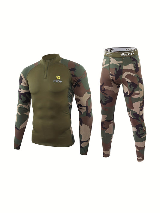 Thermal Camo Print Long Sleeve Shirt and Pants Set