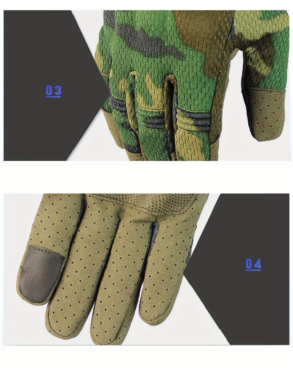 Premium Touch Screen Full Finger Camo Gloves