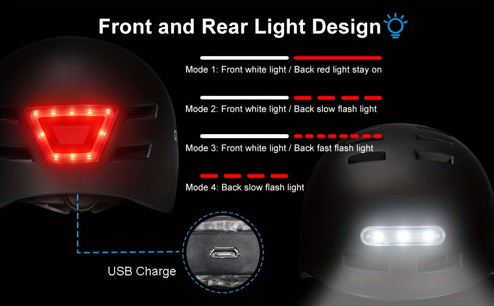 Adult Bike Helmet with Rechargeable LED Lights