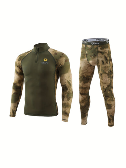 Thermal Camo Print Long Sleeve Shirt and Pants Set