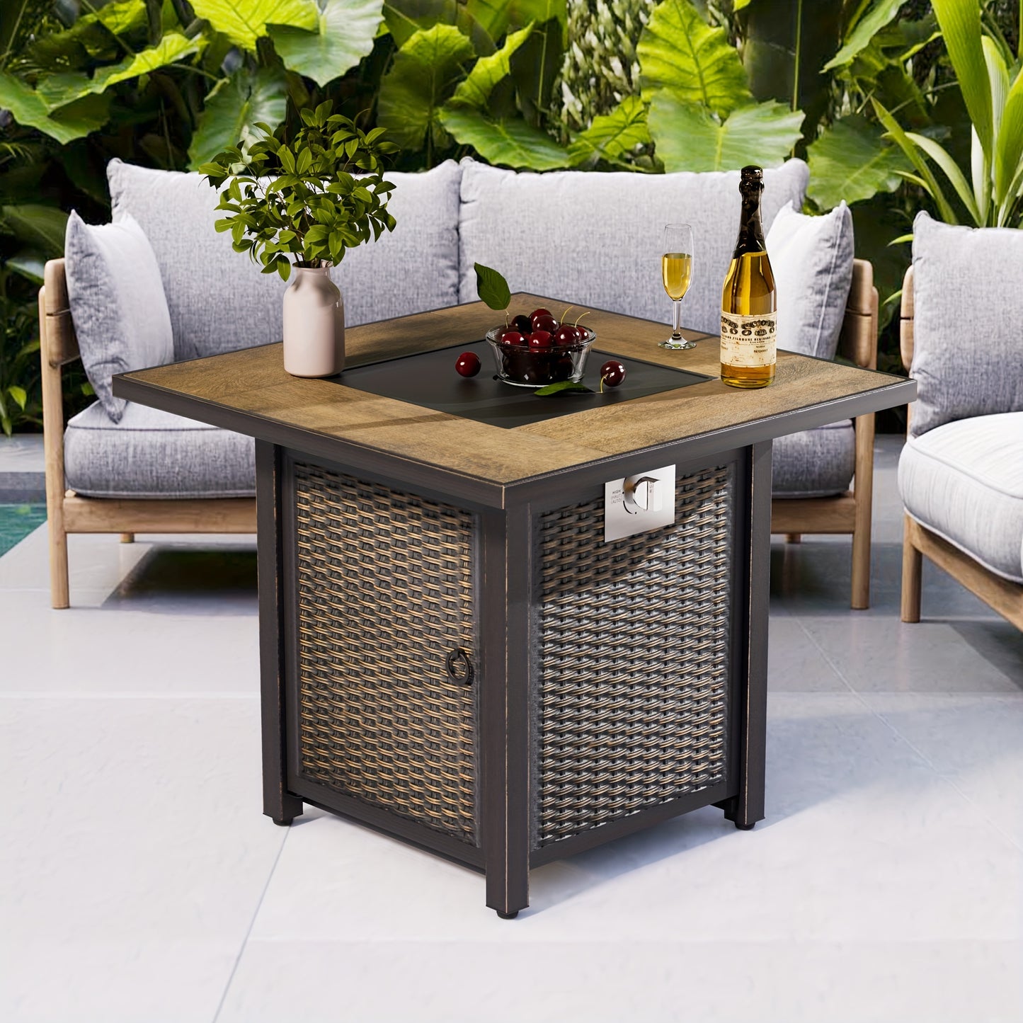 Rattan Fire Table