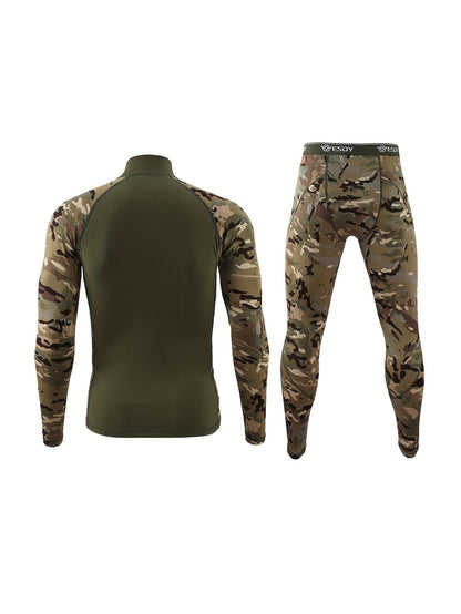 Thermal Camo Print Long Sleeve Shirt and Pants Set