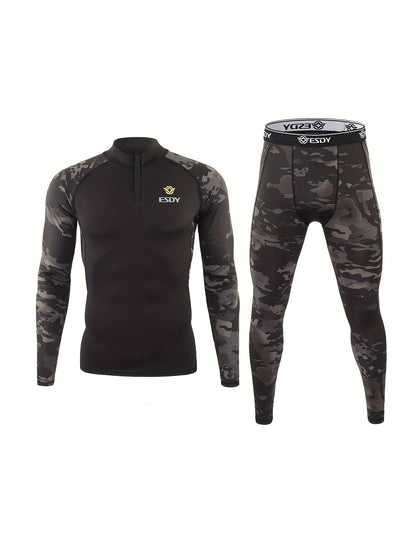 Thermal Camo Print Long Sleeve Shirt and Pants Set