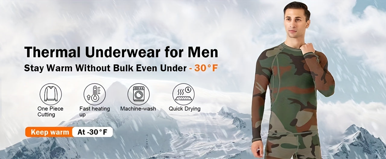 Men's Camo Thermal Fleece-Lined Long Johns