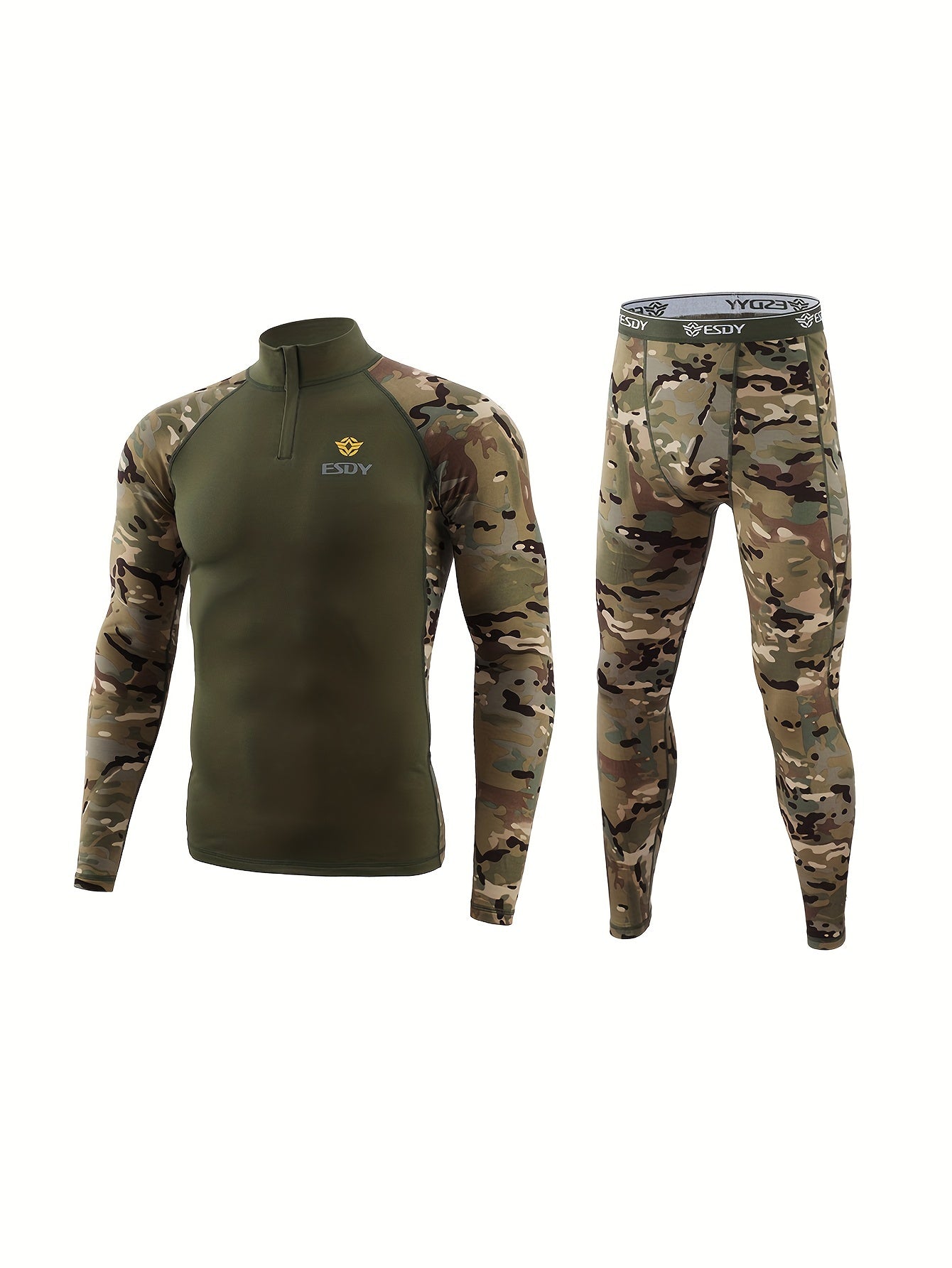 Thermal Camo Print Long Sleeve Shirt and Pants Set