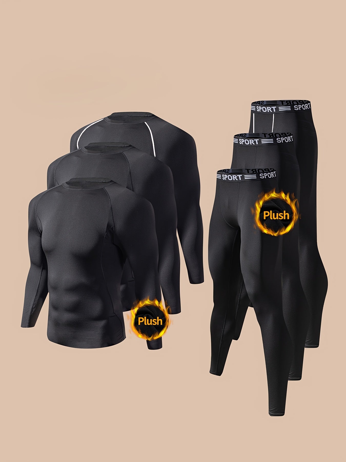 3pcs Men's Thermal Fleece-Lined Base Layer Set